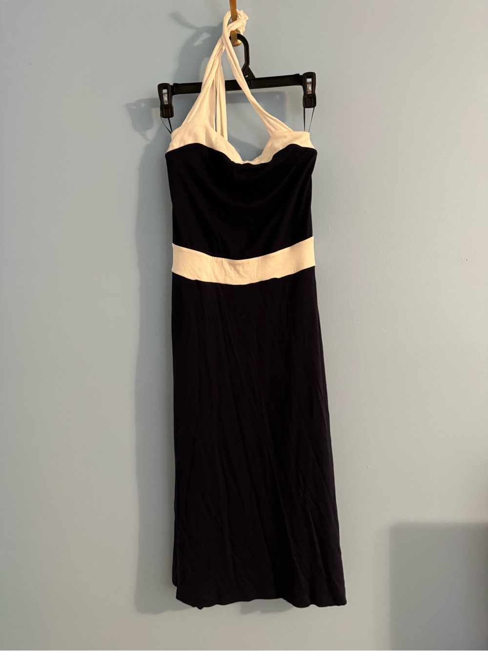 Boden navy with white detail midi halter top dress size US 2
